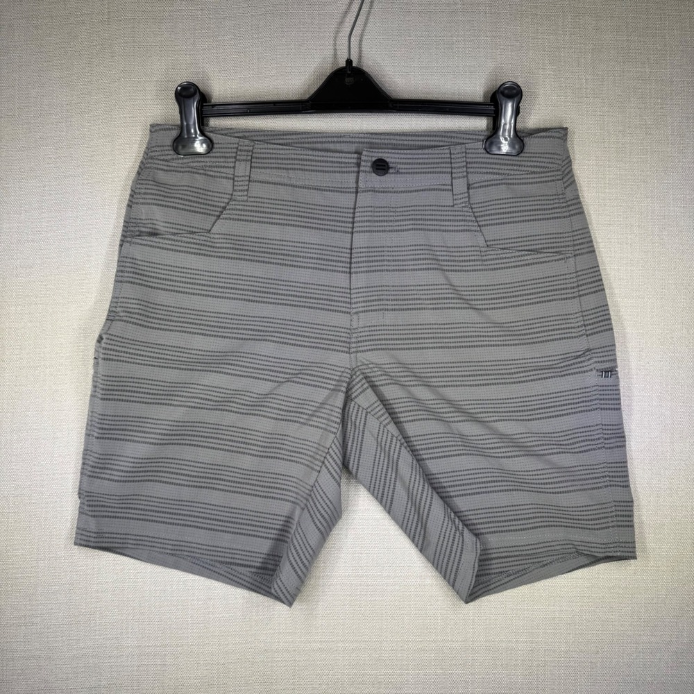 Kuhl Mens Upriser Gray Striped Performance Hiking Shorts Size 33 Zipper Pocket